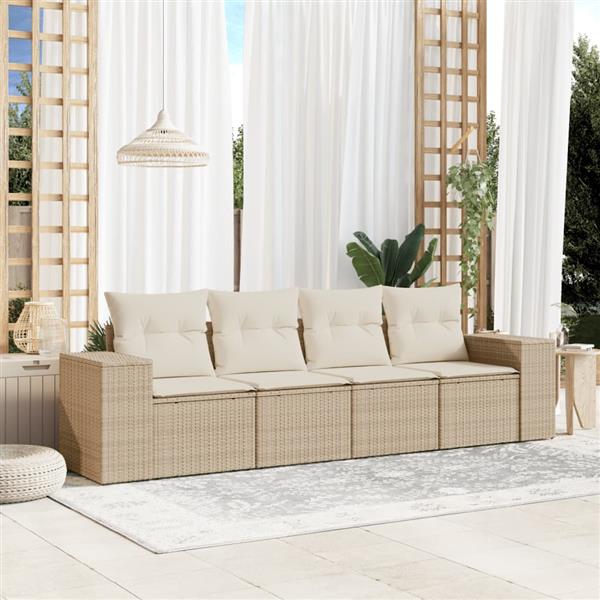 Grote foto vidaxl 4 delige loungeset met kussens poly rattan beige tuin en terras tuinmeubelen