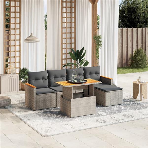 Grote foto vidaxl 6 delige loungeset met kussens poly rattan grijs tuin en terras tuinmeubelen