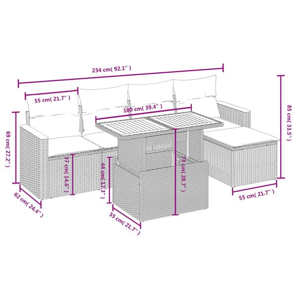 Grote foto vidaxl 6 delige loungeset met kussens poly rattan grijs tuin en terras tuinmeubelen