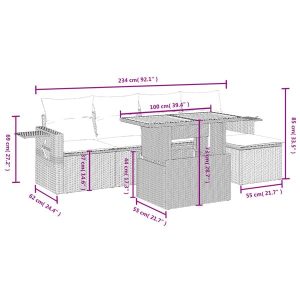 Grote foto vidaxl 6 delige loungeset met kussens poly rattan grijs tuin en terras tuinmeubelen