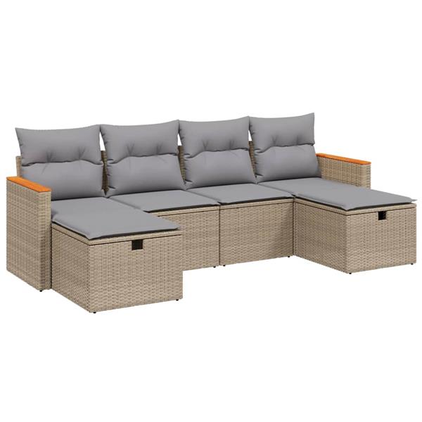 Grote foto vidaxl 6 delige loungeset met kussens poly rattan gemengd beige tuin en terras tuinmeubelen