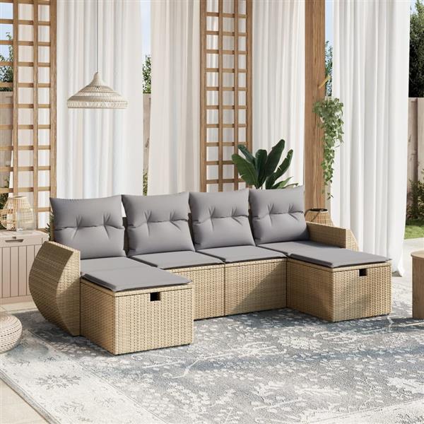 Grote foto vidaxl 6 delige loungeset met kussens poly rattan gemengd beige tuin en terras tuinmeubelen