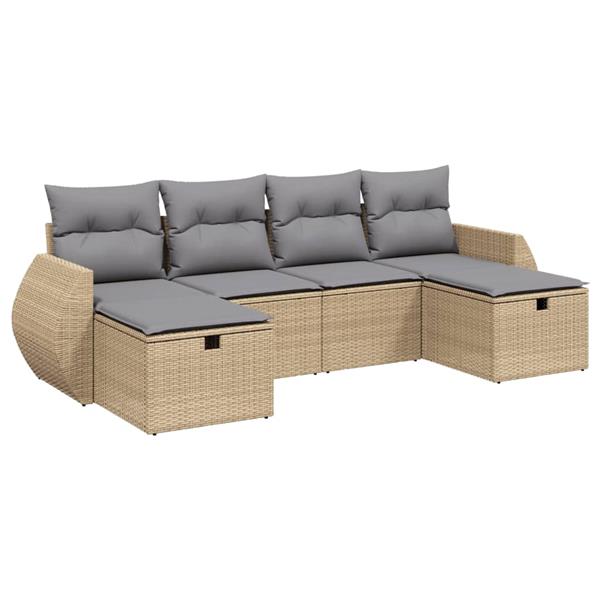 Grote foto vidaxl 6 delige loungeset met kussens poly rattan gemengd beige tuin en terras tuinmeubelen