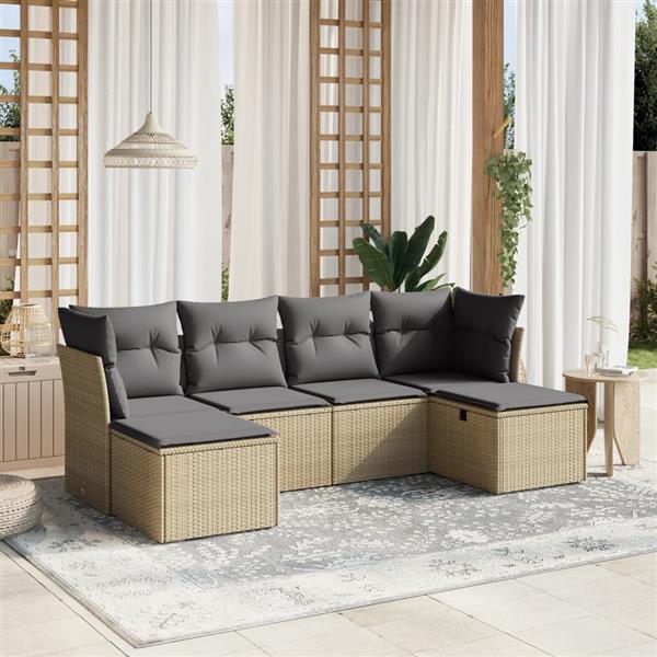 Grote foto vidaxl 6 delige loungeset met kussens poly rattan gemengd beige tuin en terras tuinmeubelen