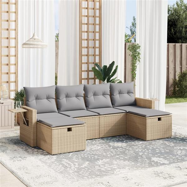 Grote foto vidaxl 6 delige loungeset met kussens poly rattan gemengd beige tuin en terras tuinmeubelen