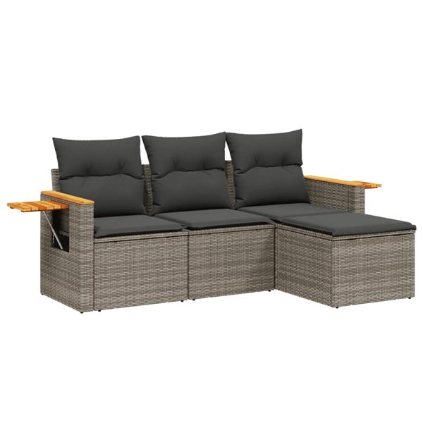 Grote foto vidaxl 4 delige loungeset met kussens poly rattan grijs tuin en terras tuinmeubelen