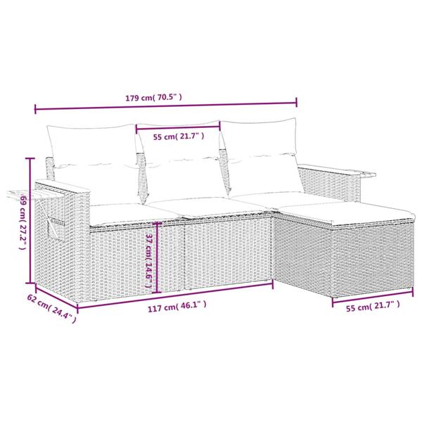 Grote foto vidaxl 4 delige loungeset met kussens poly rattan grijs tuin en terras tuinmeubelen