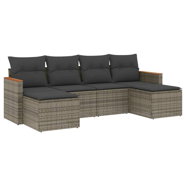 Grote foto vidaxl 6 delige loungeset met kussens poly rattan grijs tuin en terras tuinmeubelen