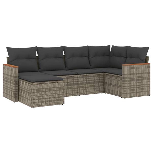 Grote foto vidaxl 6 delige loungeset met kussens poly rattan grijs tuin en terras tuinmeubelen