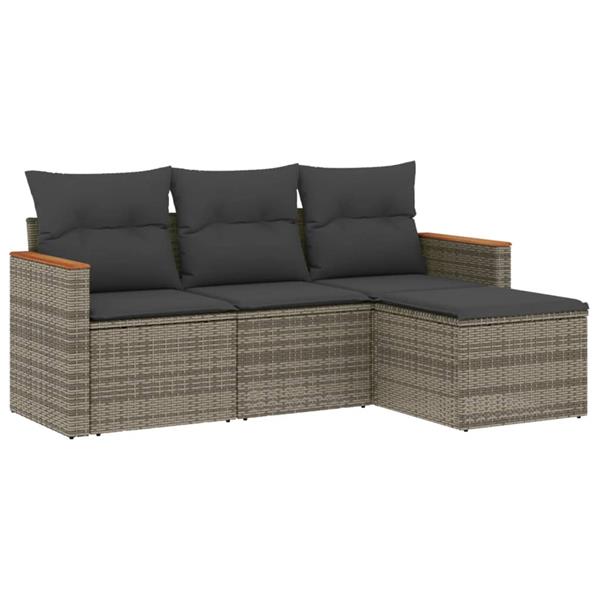 Grote foto vidaxl 4 delige loungeset met kussens poly rattan grijs tuin en terras tuinmeubelen