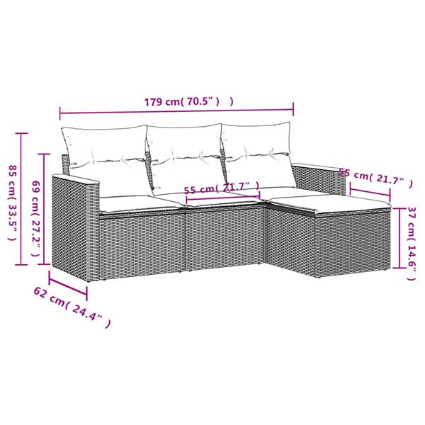 Grote foto vidaxl 4 delige loungeset met kussens poly rattan grijs tuin en terras tuinmeubelen