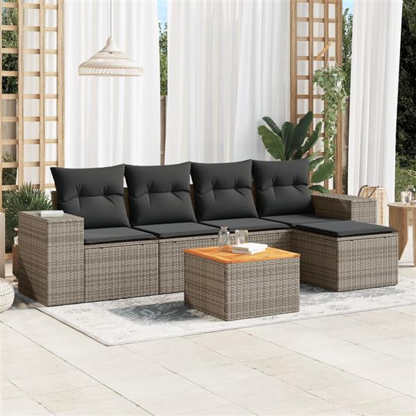 Grote foto vidaxl 6 delige loungeset met kussens poly rattan grijs tuin en terras tuinmeubelen