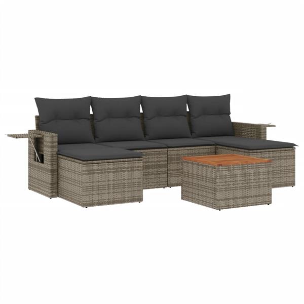 Grote foto vidaxl 7 delige loungeset met kussens poly rattan grijs tuin en terras tuinmeubelen