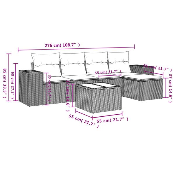 Grote foto vidaxl 6 delige loungeset met kussens poly rattan grijs tuin en terras tuinmeubelen