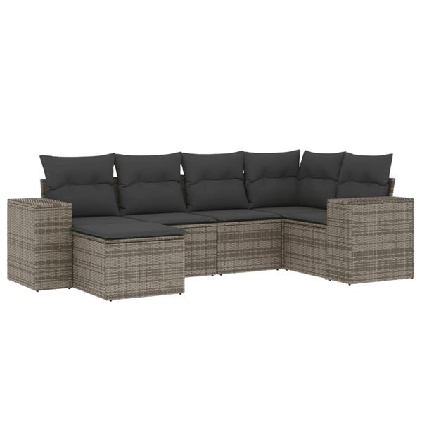 Grote foto vidaxl 6 delige loungeset met kussens poly rattan grijs tuin en terras tuinmeubelen