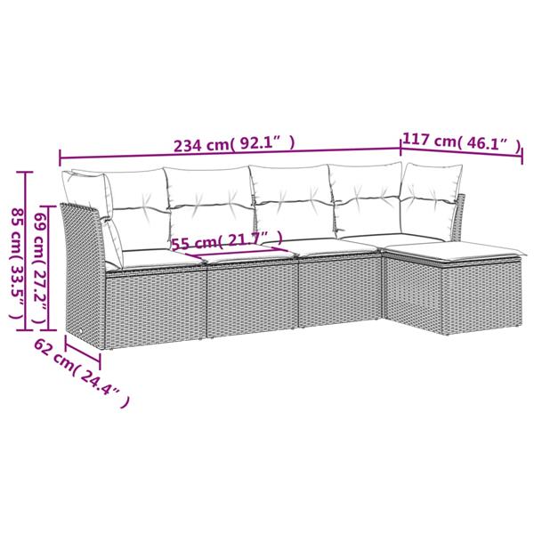 Grote foto vidaxl 5 delige loungeset met kussens poly rattan grijs tuin en terras tuinmeubelen