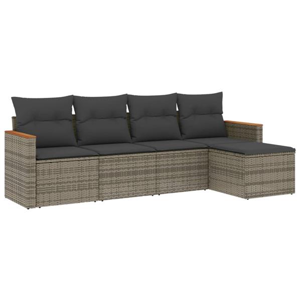 Grote foto vidaxl 5 delige loungeset met kussens poly rattan grijs tuin en terras tuinmeubelen