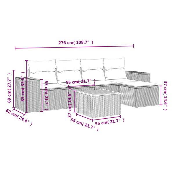 Grote foto vidaxl 6 delige loungeset met kussens poly rattan grijs tuin en terras tuinmeubelen