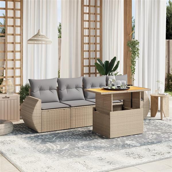 Grote foto vidaxl 5 delige loungeset met kussens poly rattan beige tuin en terras tuinmeubelen