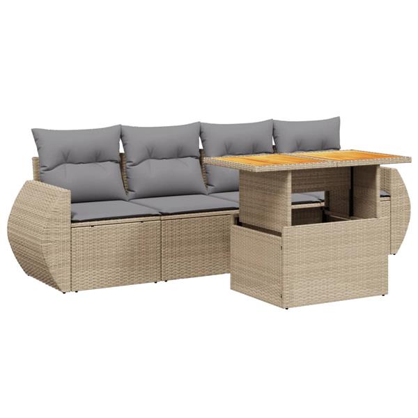 Grote foto vidaxl 5 delige loungeset met kussens poly rattan beige tuin en terras tuinmeubelen