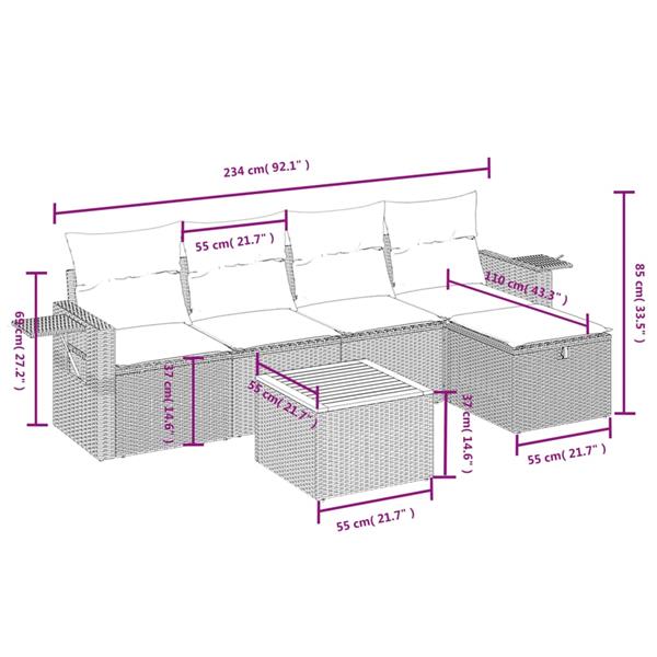 Grote foto vidaxl 6 delige loungeset met kussens poly rattan zwart tuin en terras tuinmeubelen