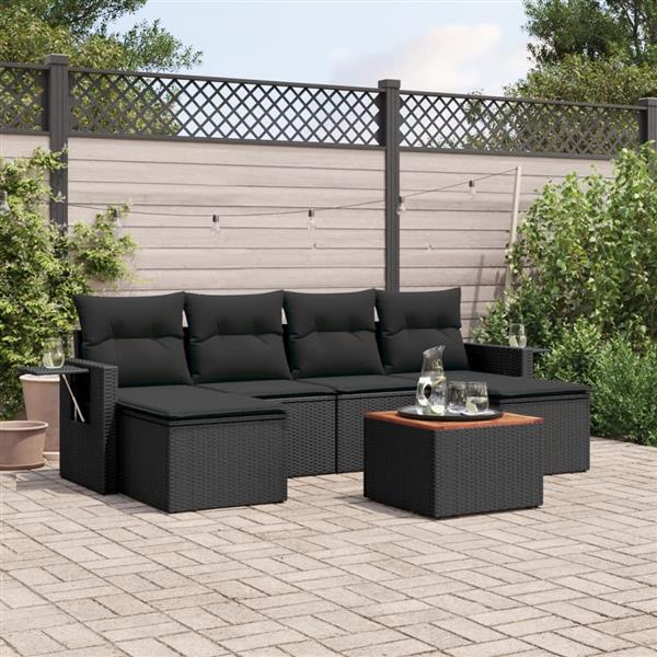 Grote foto vidaxl 7 delige loungeset met kussens poly rattan zwart tuin en terras tuinmeubelen