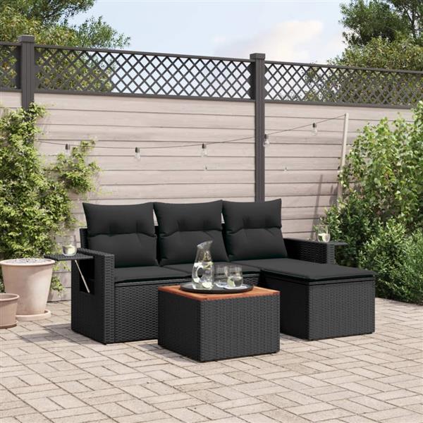 Grote foto vidaxl 5 delige loungeset met kussens poly rattan zwart tuin en terras tuinmeubelen