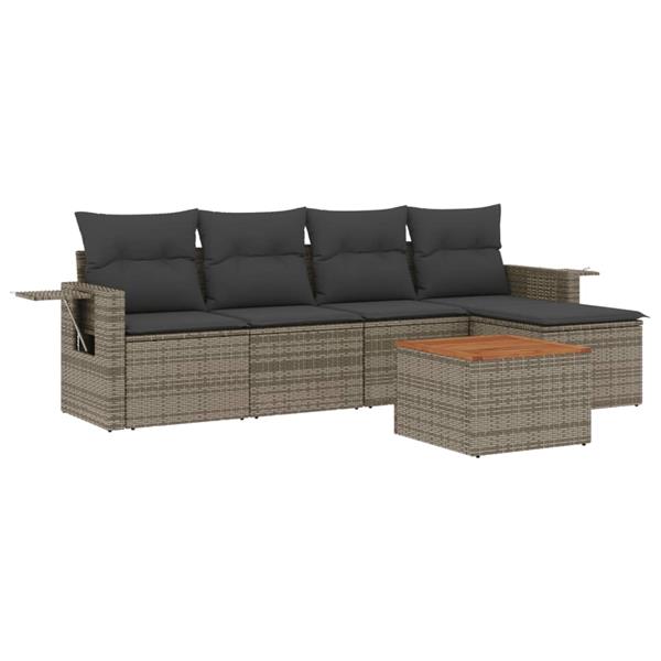 Grote foto vidaxl 6 delige loungeset met kussens poly rattan grijs tuin en terras tuinmeubelen