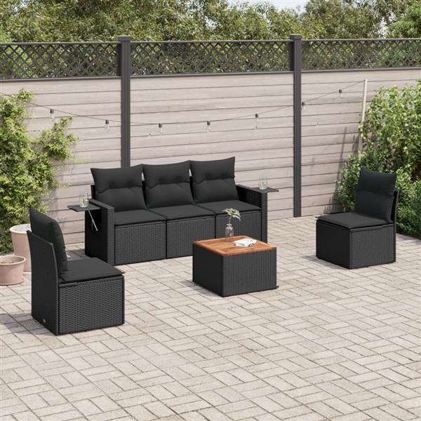 Grote foto vidaxl 6 delige loungeset met kussens poly rattan zwart tuin en terras tuinmeubelen