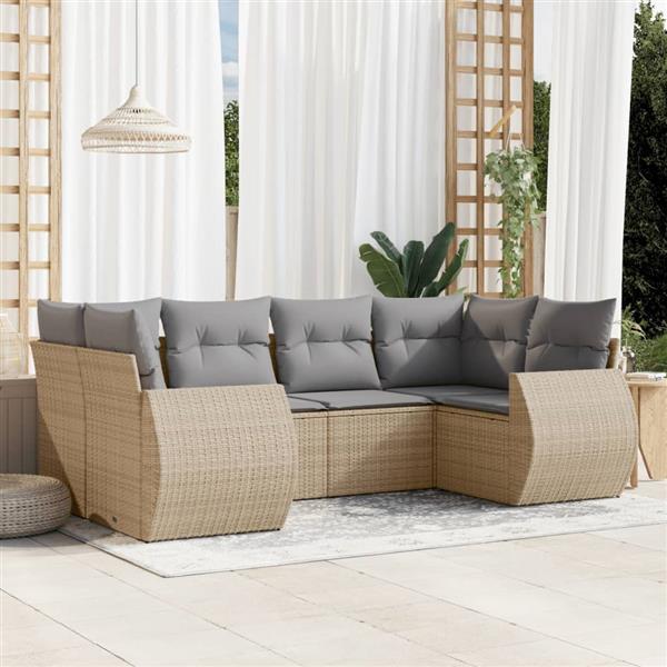 Grote foto vidaxl 6 delige loungeset met kussens poly rattan beige tuin en terras tuinmeubelen