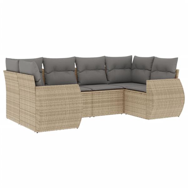 Grote foto vidaxl 6 delige loungeset met kussens poly rattan beige tuin en terras tuinmeubelen