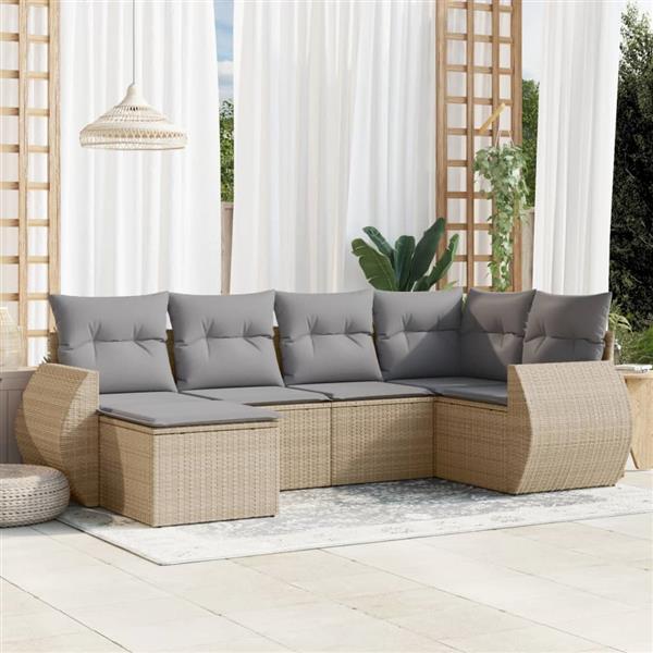 Grote foto vidaxl 6 delige loungeset met kussens poly rattan beige tuin en terras tuinmeubelen