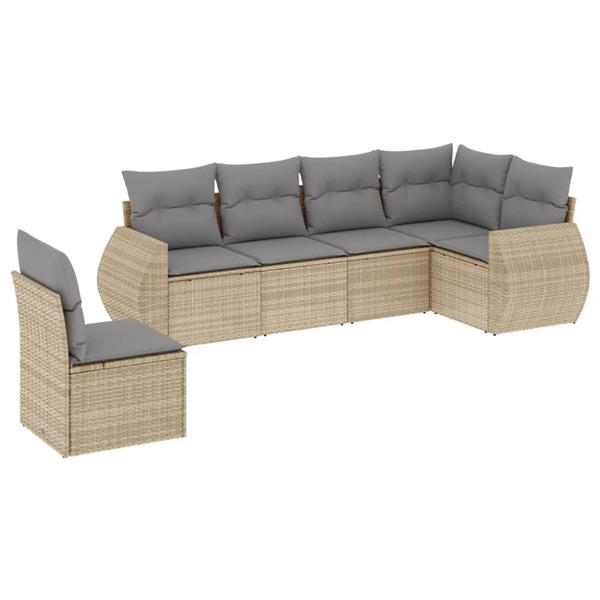 Grote foto vidaxl 6 delige loungeset met kussens poly rattan beige tuin en terras tuinmeubelen