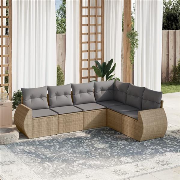 Grote foto vidaxl 6 delige loungeset met kussens poly rattan beige tuin en terras tuinmeubelen