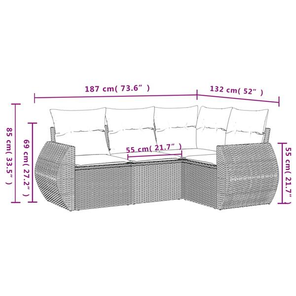 Grote foto vidaxl 4 delige loungeset met kussens poly rattan beige tuin en terras tuinmeubelen