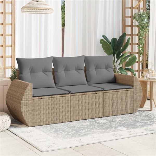 Grote foto vidaxl 3 delige loungeset met kussens poly rattan beige tuin en terras tuinmeubelen