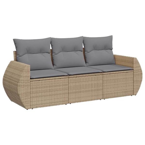 Grote foto vidaxl 3 delige loungeset met kussens poly rattan beige tuin en terras tuinmeubelen