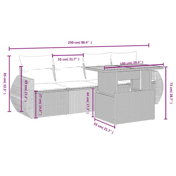 Grote foto vidaxl 5 delige loungeset met kussens poly rattan beige tuin en terras tuinmeubelen