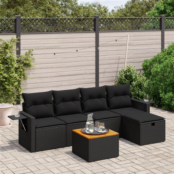 Grote foto vidaxl 6 delige loungeset met kussens poly rattan zwart tuin en terras tuinmeubelen