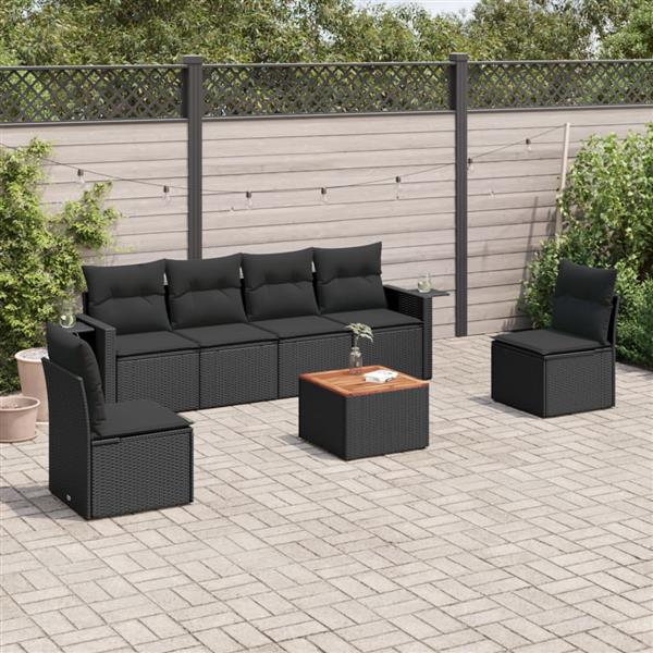 Grote foto vidaxl 7 delige loungeset met kussens poly rattan zwart tuin en terras tuinmeubelen