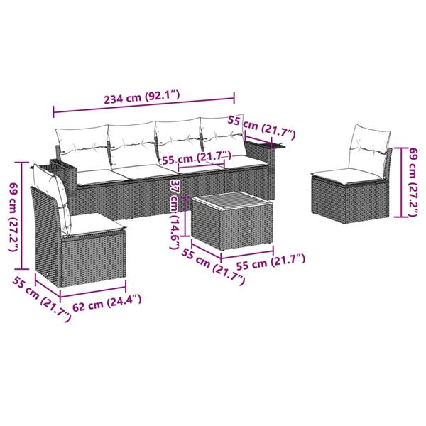 Grote foto vidaxl 7 delige loungeset met kussens poly rattan zwart tuin en terras tuinmeubelen