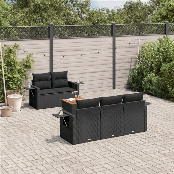 Grote foto vidaxl 6 delige loungeset met kussens poly rattan zwart tuin en terras tuinmeubelen