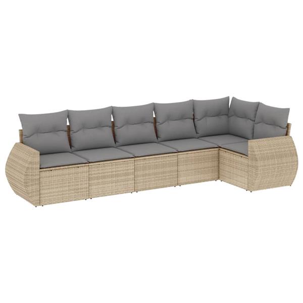 Grote foto vidaxl 6 delige loungeset met kussens poly rattan beige tuin en terras tuinmeubelen