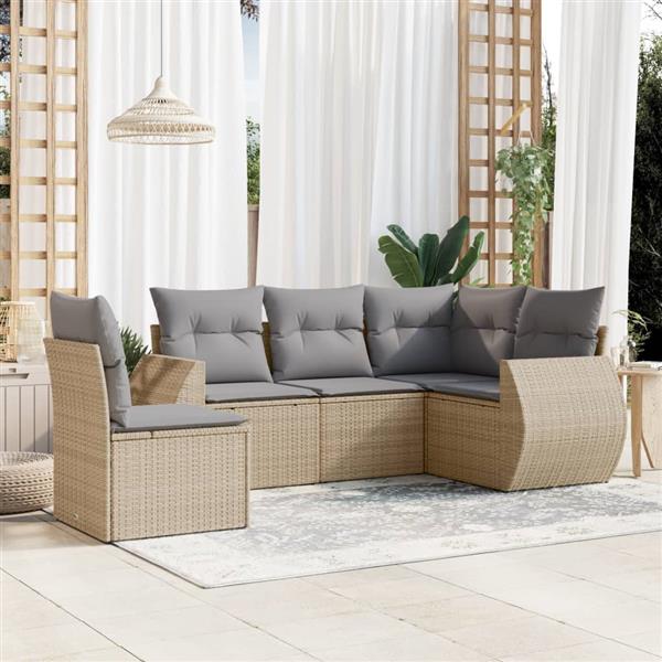 Grote foto vidaxl 5 delige loungeset met kussens poly rattan beige tuin en terras tuinmeubelen