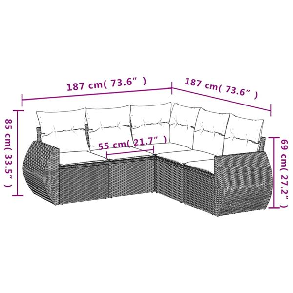 Grote foto vidaxl 5 delige loungeset met kussens poly rattan beige tuin en terras tuinmeubelen