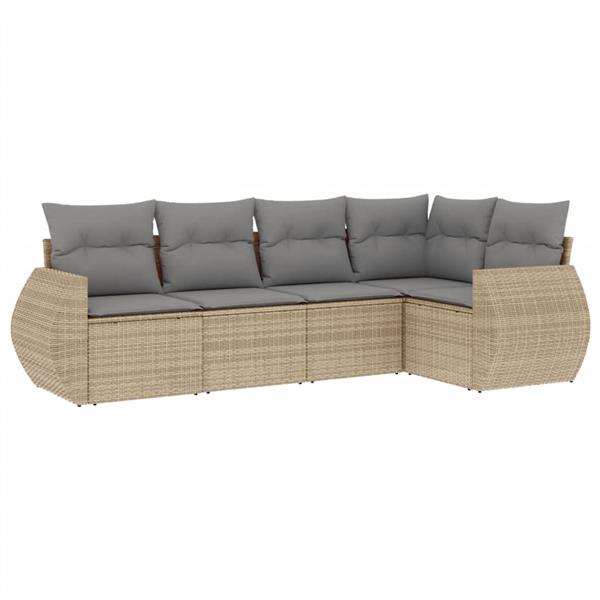 Grote foto vidaxl 5 delige loungeset met kussens poly rattan beige tuin en terras tuinmeubelen