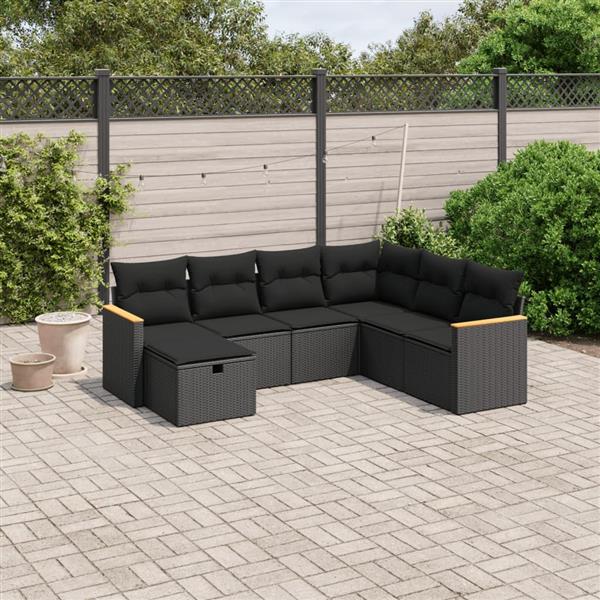 Grote foto vidaxl 7 delige loungeset met kussens poly rattan zwart tuin en terras tuinmeubelen