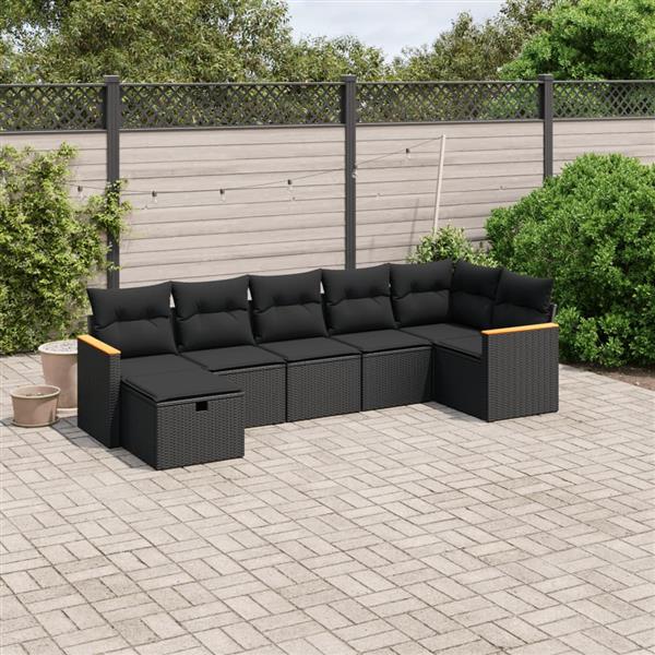 Grote foto vidaxl 7 delige loungeset met kussens poly rattan zwart tuin en terras tuinmeubelen