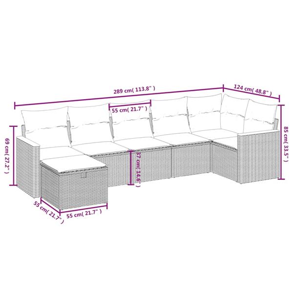 Grote foto vidaxl 7 delige loungeset met kussens poly rattan zwart tuin en terras tuinmeubelen