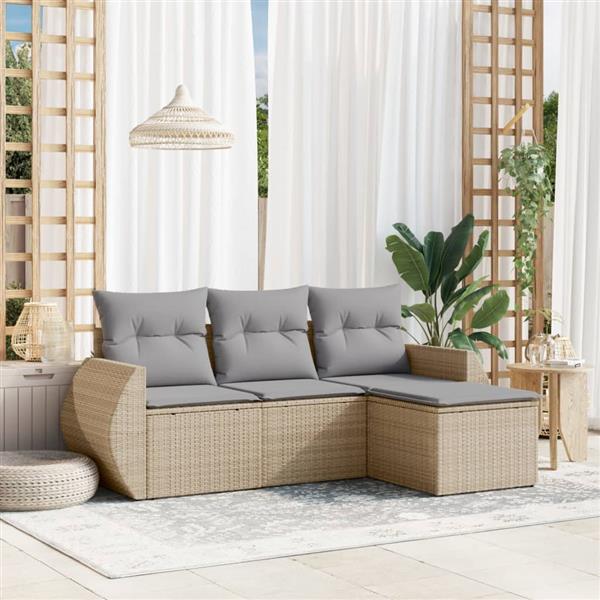 Grote foto vidaxl 4 delige loungeset met kussens poly rattan beige tuin en terras tuinmeubelen